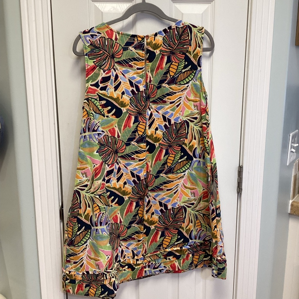 C&C California Multicolor Leaf Print SZ S tropical mini 100% Linen dress - Picture 2 of 9